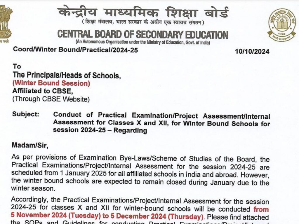 CBSE Winter Schools: Practical Exams Start from November 5 – Get the Details!