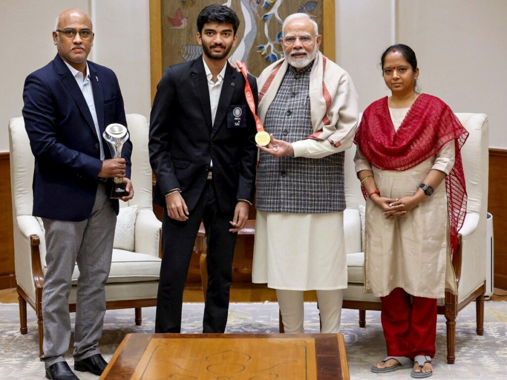 World Chess Champion D Gukesh Gifts Special Chess Board to Narendra Modi